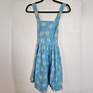 Laura Ashley‎ Vintage Blue Daisy Floral Cotton Sun Dress USA Size 6